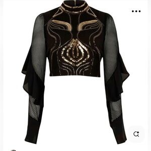 River Island Luxe Edition Black and Gold Sequence Mesh Crop Top - UK sz 6 (2 US)